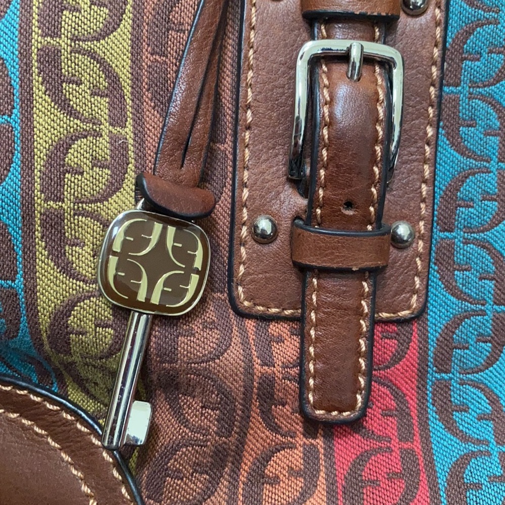 Brown Fossil shoulder bag with multicolored fabric